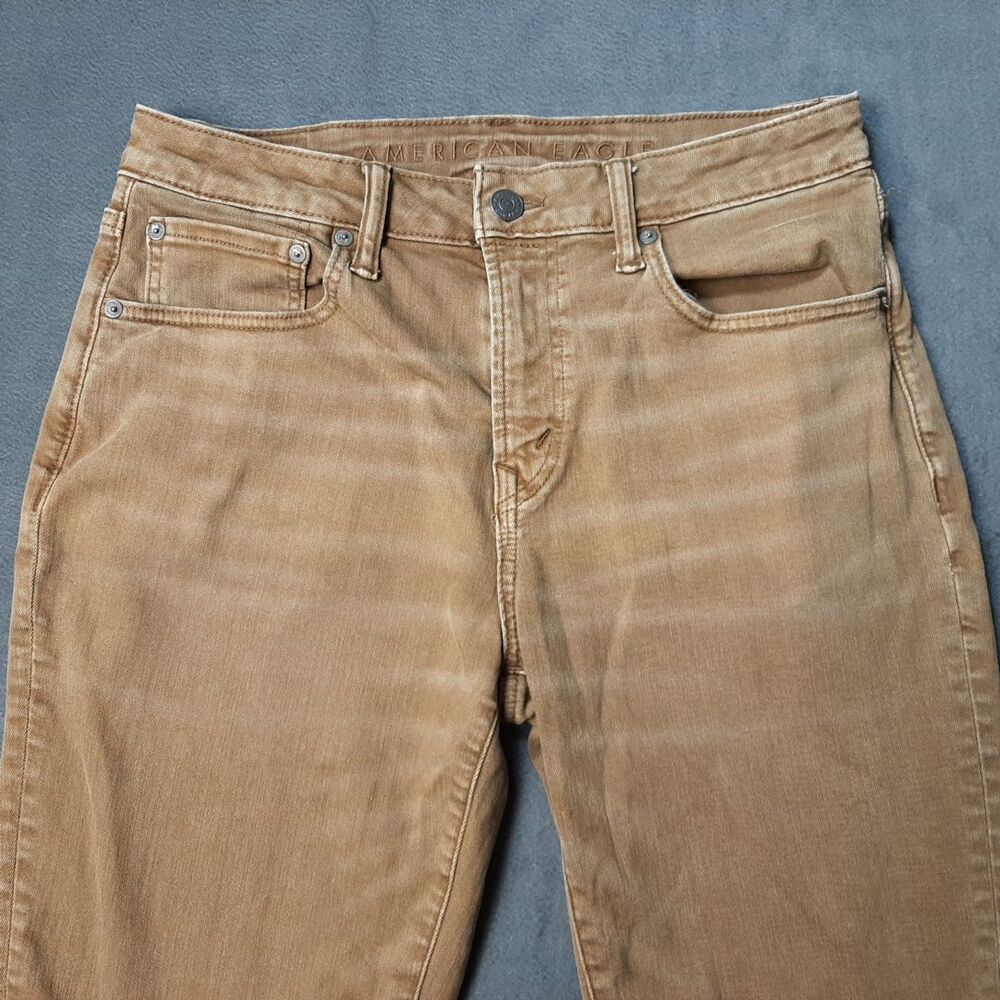 American Eagle Jeans Mens 32x30 Brown Tan Denim AirFlex Preppy Faded Whiskering